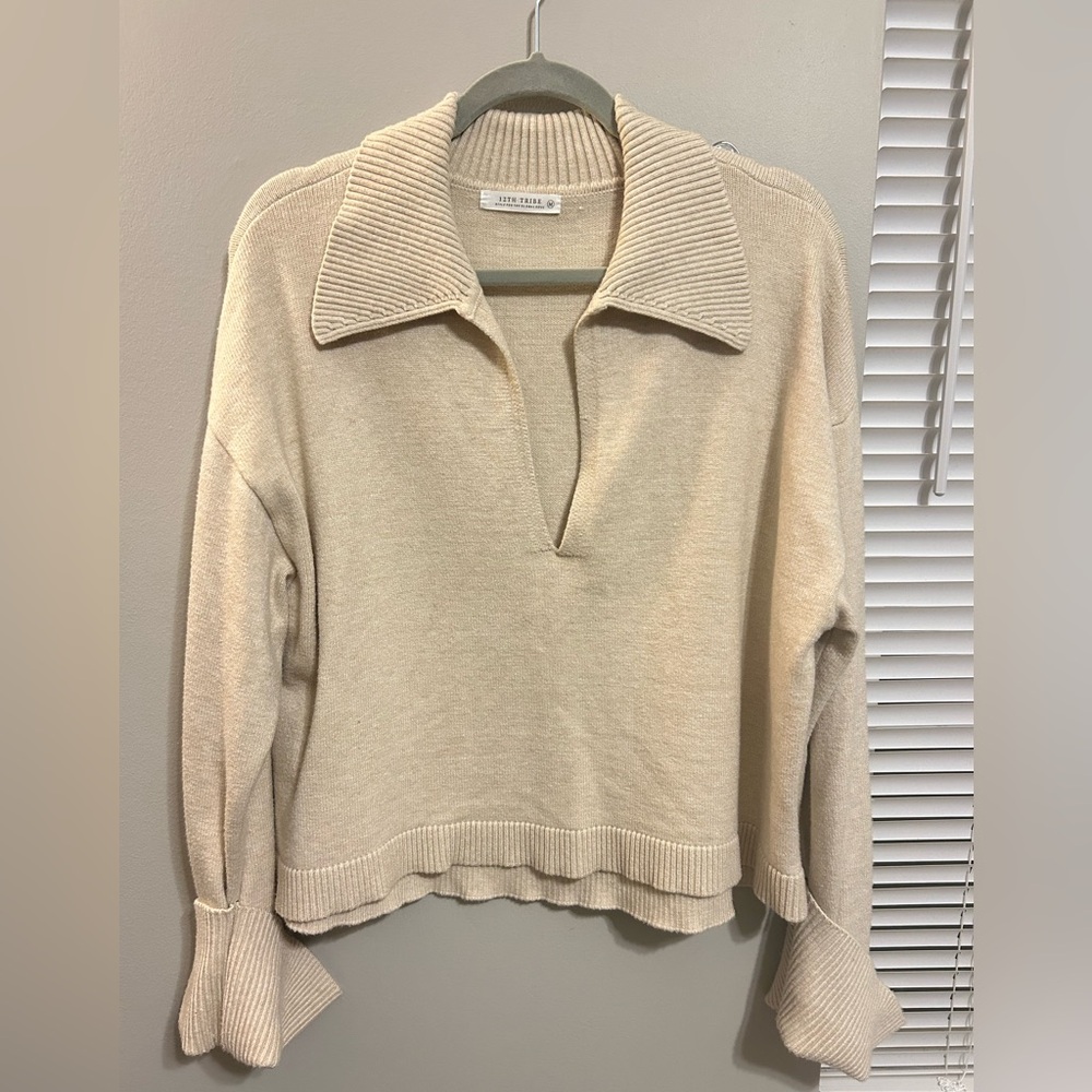 12th Tribe Collared Cuff Sleeve Sweater